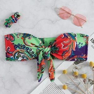 Green Paisley Bikini Bathing Suit Top